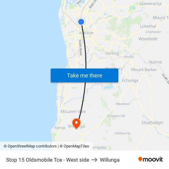 Stop 15 Oldsmobile Tce - West side to Willunga map