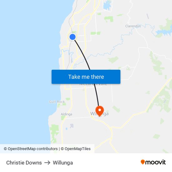 Christie Downs to Willunga map