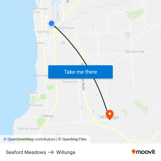 Seaford Meadows to Willunga map