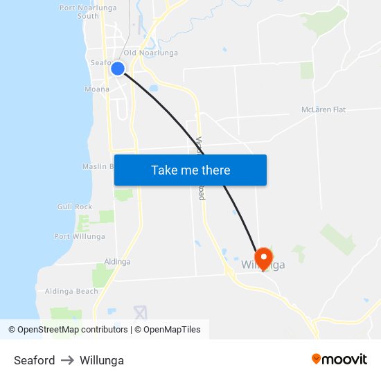 Seaford to Willunga map