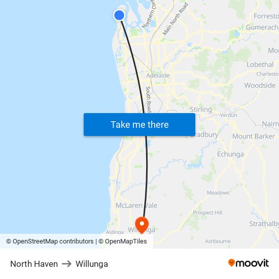 North Haven to Willunga map