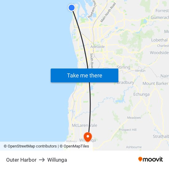 Outer Harbor to Willunga map