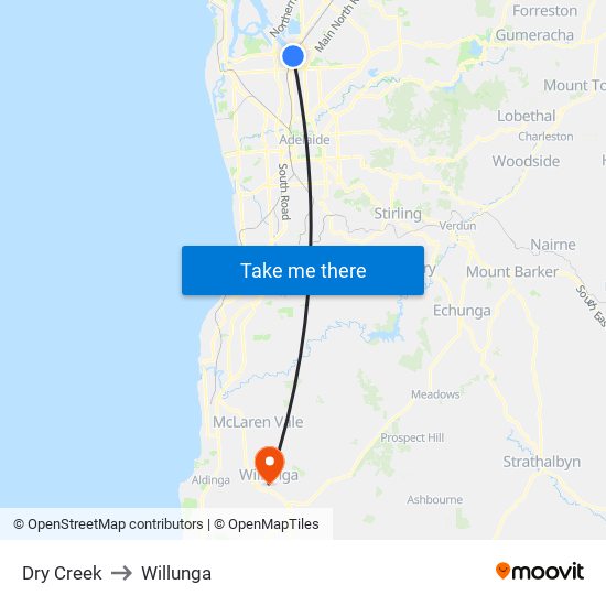 Dry Creek to Willunga map