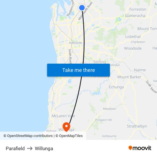 Parafield to Willunga map