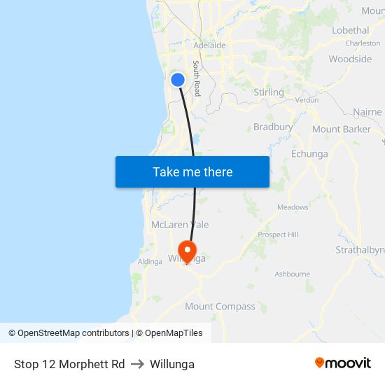 Stop 12 Morphett Rd to Willunga map
