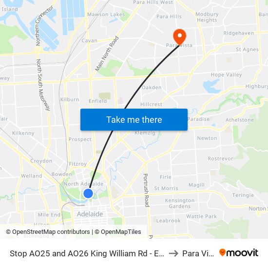 Stop AO25 and AO26 King William Rd - East side to Para Vista map
