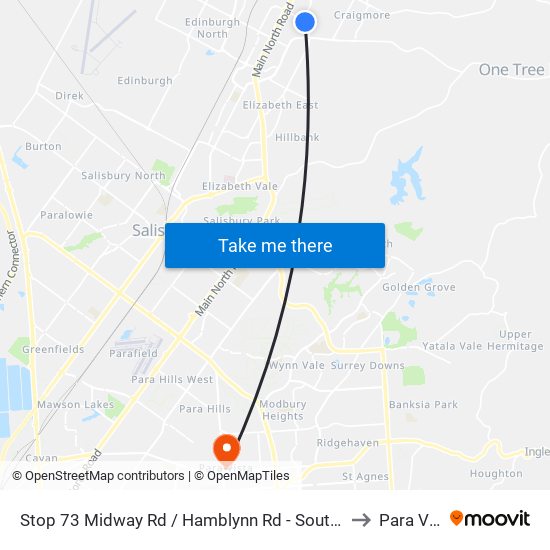 Stop 73 Midway Rd / Hamblynn Rd - South West side to Para Vista map