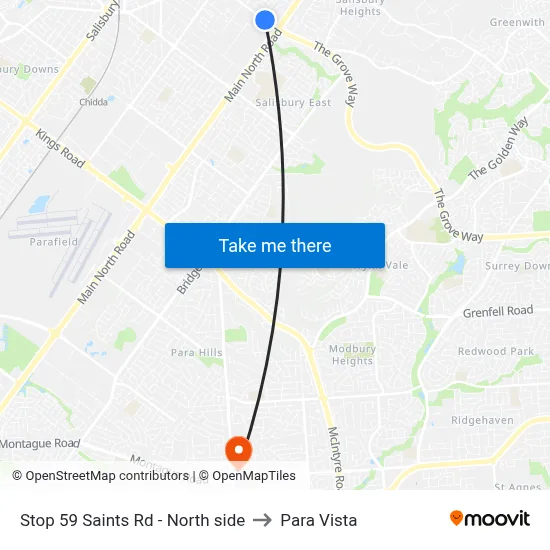 Stop 59 Saints Rd - North side to Para Vista map