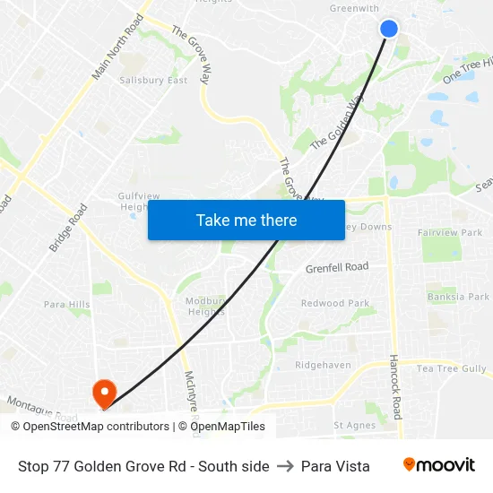 Stop 77 Golden Grove Rd - South side to Para Vista map