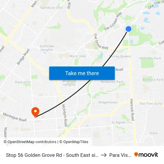 Stop 56 Golden Grove Rd - South East side to Para Vista map