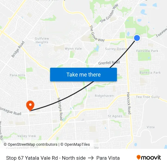 Stop 67 Yatala Vale Rd - North side to Para Vista map