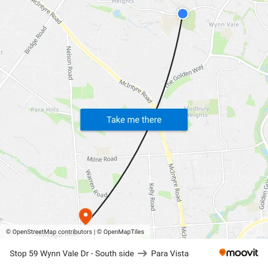Stop 59 Wynn Vale Dr - South side to Para Vista map