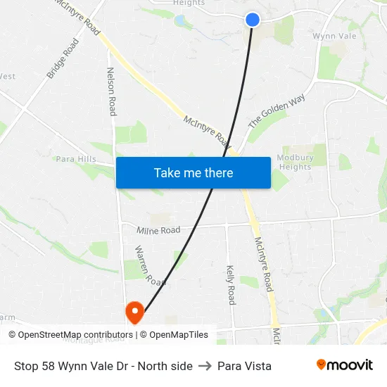 Stop 58 Wynn Vale Dr - North side to Para Vista map
