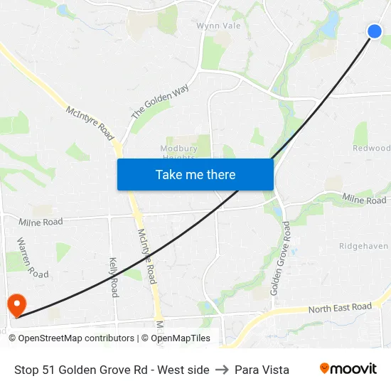 Stop 51 Golden Grove Rd - West side to Para Vista map