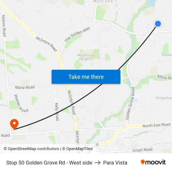 Stop 50 Golden Grove Rd - West side to Para Vista map