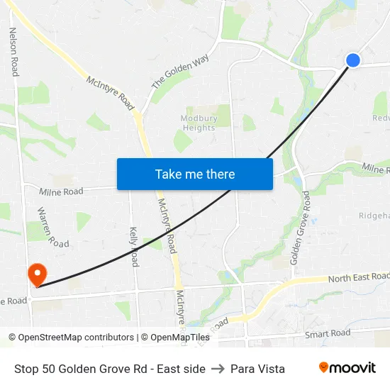 Stop 50 Golden Grove Rd - East side to Para Vista map