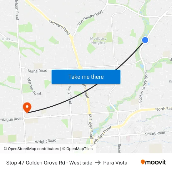 Stop 47 Golden Grove Rd - West side to Para Vista map