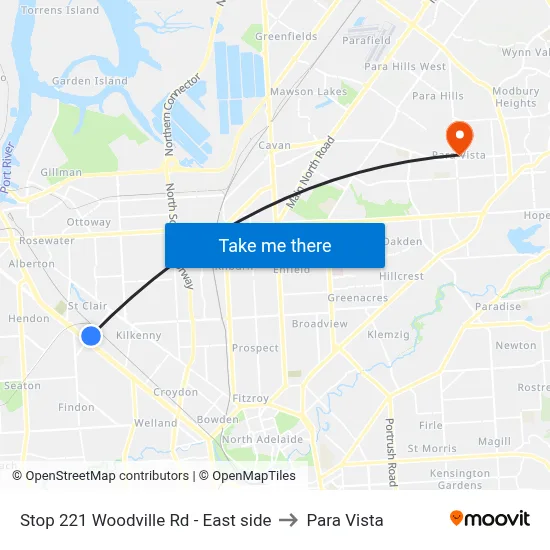 Stop 221 Woodville Rd - East side to Para Vista map