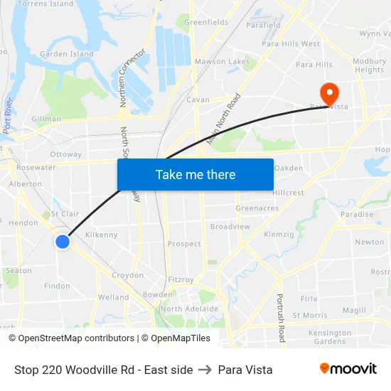 Stop 220 Woodville Rd - East side to Para Vista map