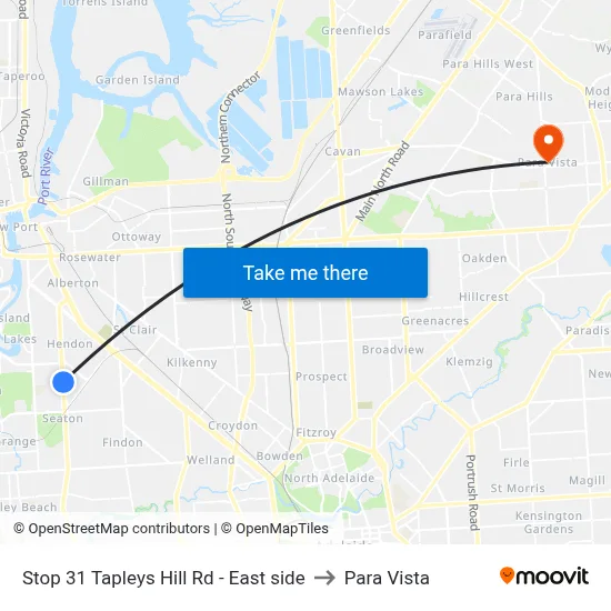 Stop 31 Tapleys Hill Rd - East side to Para Vista map