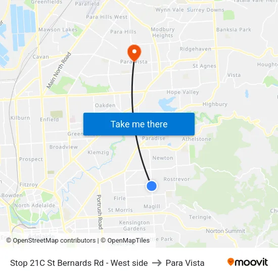 Stop 21C St Bernards Rd - West side to Para Vista map