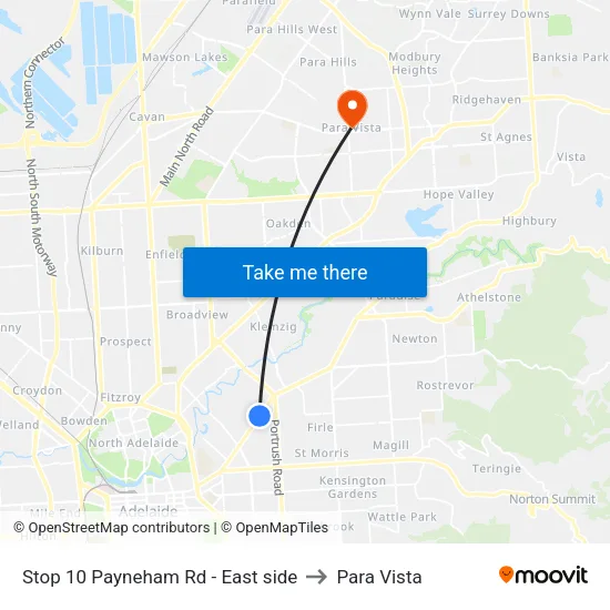 Stop 10 Payneham Rd - East side to Para Vista map