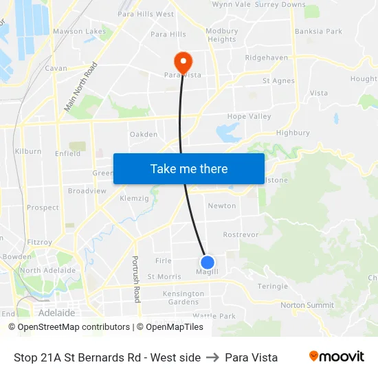 Stop 21A St Bernards Rd - West side to Para Vista map