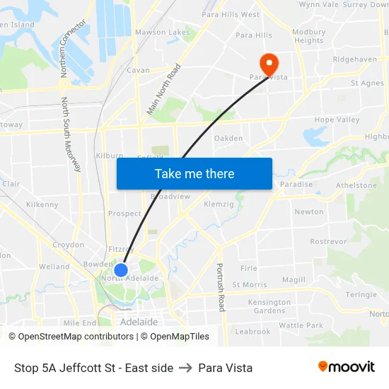 Stop 5A Jeffcott St - East side to Para Vista map