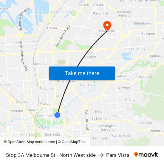 Stop 3A Melbourne St - North West side to Para Vista map