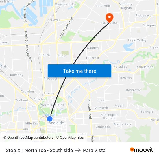 Stop X1 North Tce - South side to Para Vista map