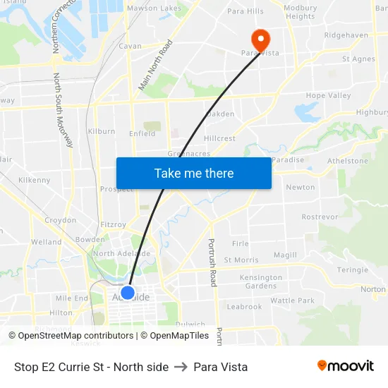 Stop E2 Currie St - North side to Para Vista map