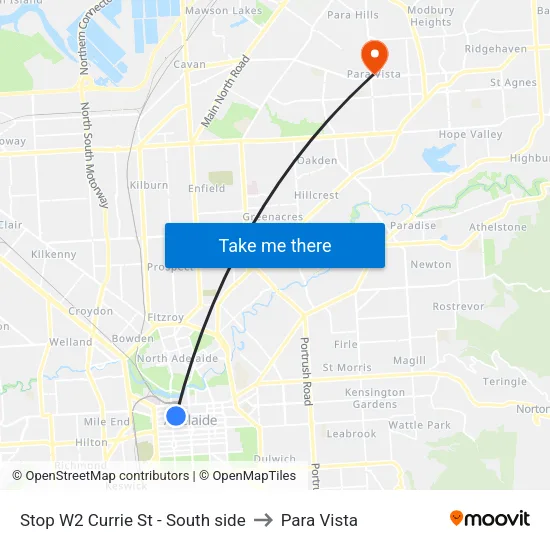 Stop W2 Currie St - South side to Para Vista map