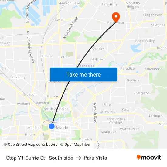 Stop Y1 Currie St - South side to Para Vista map