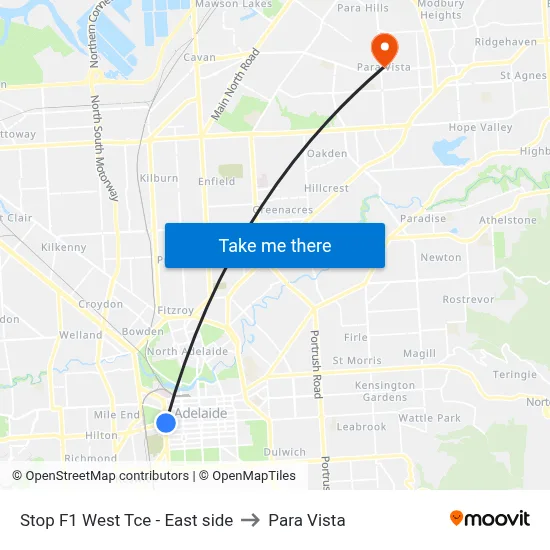 Stop F1 West Tce - East side to Para Vista map