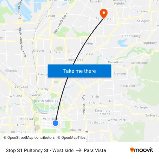 Stop S1 Pulteney St - West side to Para Vista map