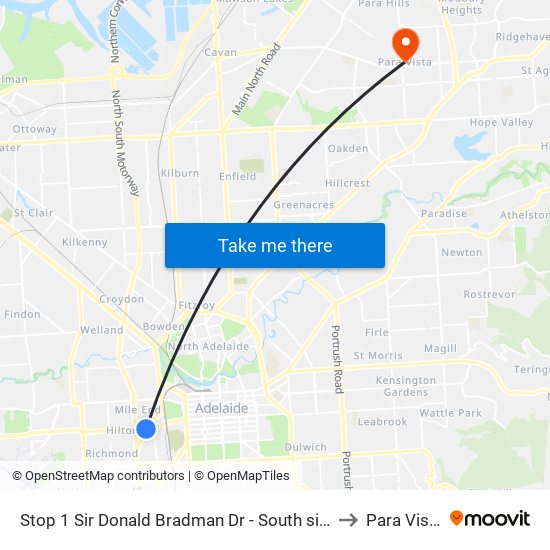 Stop 1 Sir Donald Bradman Dr - South side to Para Vista map