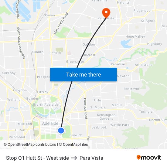Stop Q1 Hutt St - West side to Para Vista map