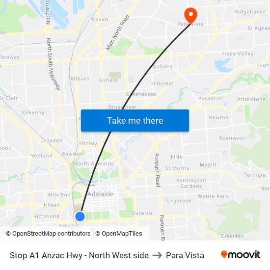 Stop A1 Anzac Hwy - North West side to Para Vista map