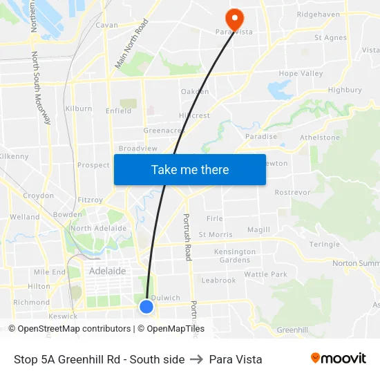 Stop 5A Greenhill Rd - South side to Para Vista map