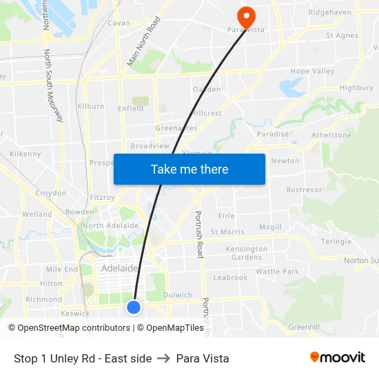 Stop 1 Unley Rd - East side to Para Vista map