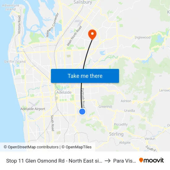 Stop 11 Glen Osmond Rd - North East side to Para Vista map