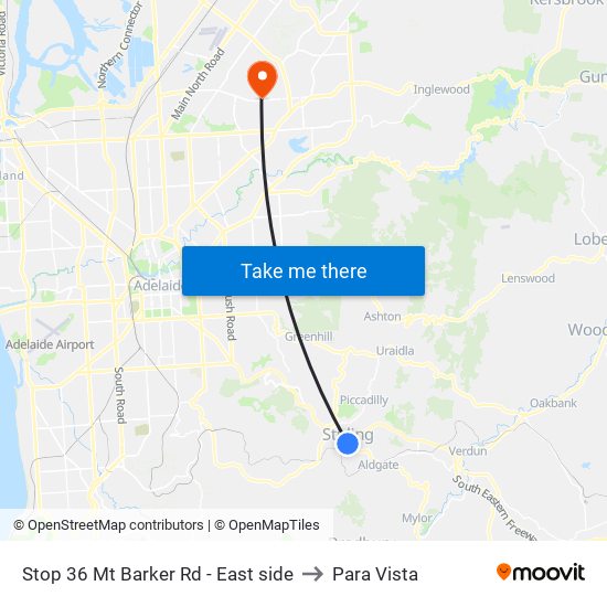 Stop 36 Mt Barker Rd - East side to Para Vista map