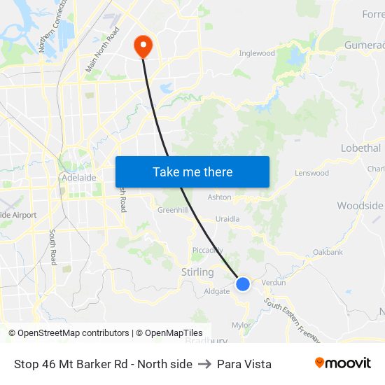 Stop 46 Mt Barker Rd - North side to Para Vista map