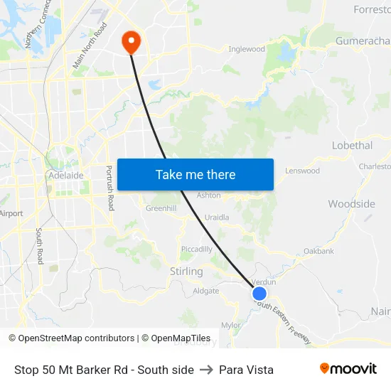 Stop 50 Mt Barker Rd - South side to Para Vista map