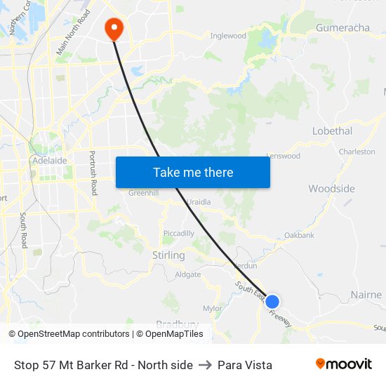 Stop 57 Mt Barker Rd - North side to Para Vista map