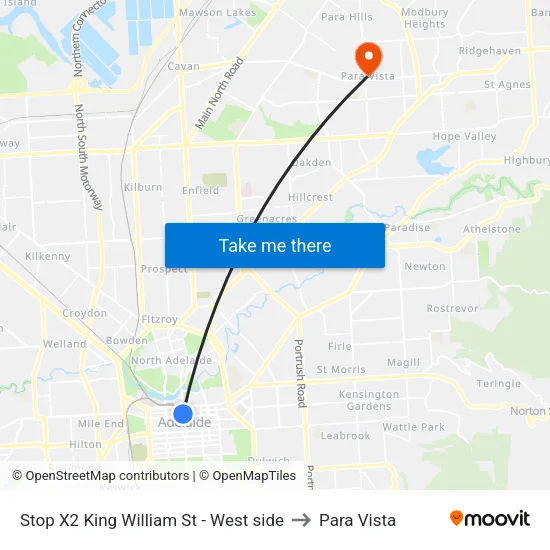Stop X2 King William St - West side to Para Vista map