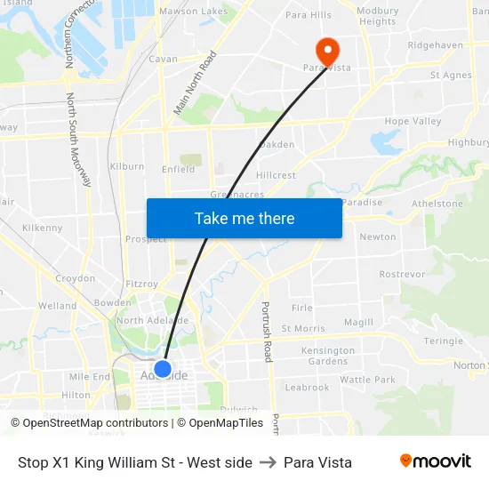 Stop X1 King William St - West side to Para Vista map