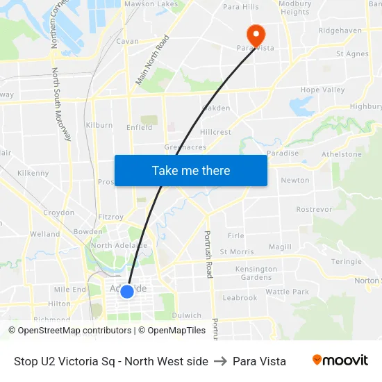 Stop U2 Victoria Sq - North West side to Para Vista map