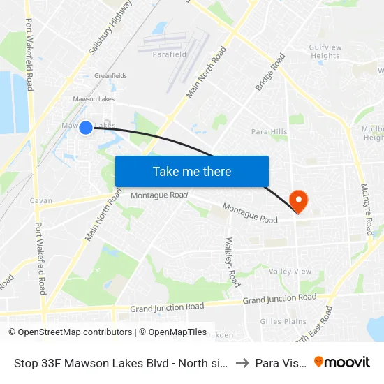 Stop 33F Mawson Lakes Blvd - North side to Para Vista map