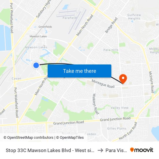 Stop 33C Mawson Lakes Blvd - West side to Para Vista map